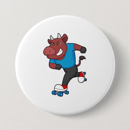 Badge Rond 7,6 Cm Taureau à Patinage en ligne avec Patins à rouleaux (Devant)