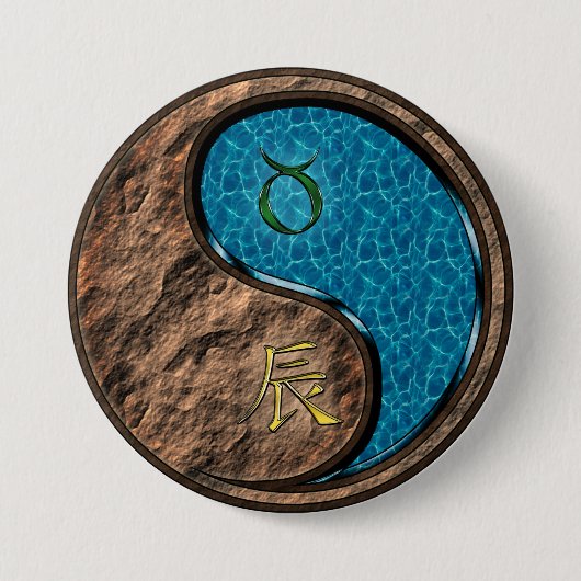 Badge Rond 7,6 Cm Taureau & Dragon d'eau (Devant)
