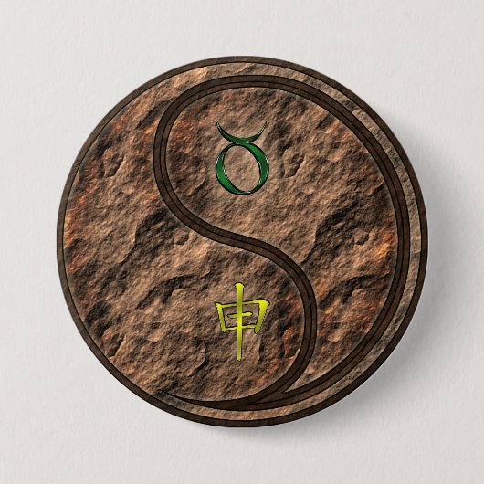 Badge Rond 7,6 Cm Taureau & Singe de Terre (Devant)