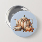 Badge Rond 7,6 Cm Teapot citrouille avec fleurs d'automne (Devant & derrière)