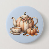 Badge Rond 7,6 Cm Teapot citrouille avec fleurs d'automne (Devant)