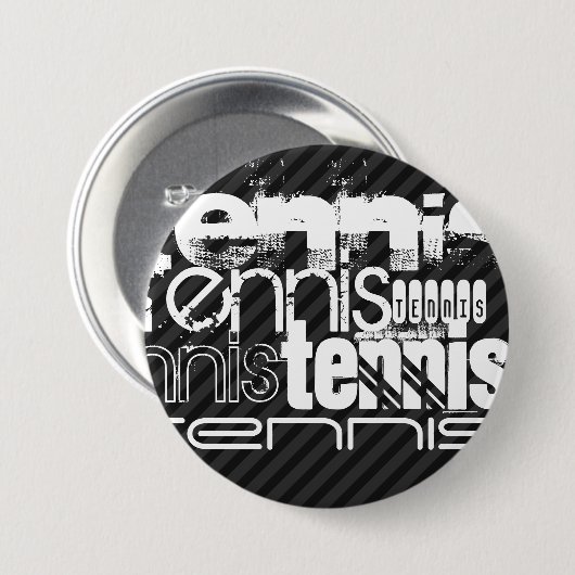 Badge Rond 7,6 Cm Tennis ; Gris Noir & Sombre (Devant & derrière)
