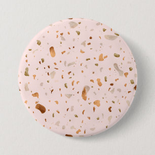 Badge Rond 7,6 Cm Terrazzo Rose Blush Avec Spots De Cuivre Or