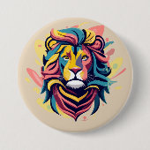 Badge Rond 7,6 Cm Tête de lion Abstraite (Devant)
