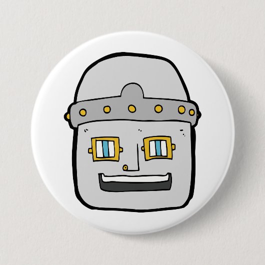 Badge Rond 7,6 Cm Tête de robot argentée amicale (Devant)