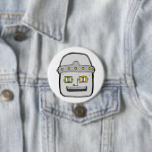 Badge Rond 7,6 Cm Tête de robot argentée amicale (En situation)