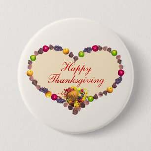Badge Rond 7,6 Cm Thanksgiving Heart et Cornucopia