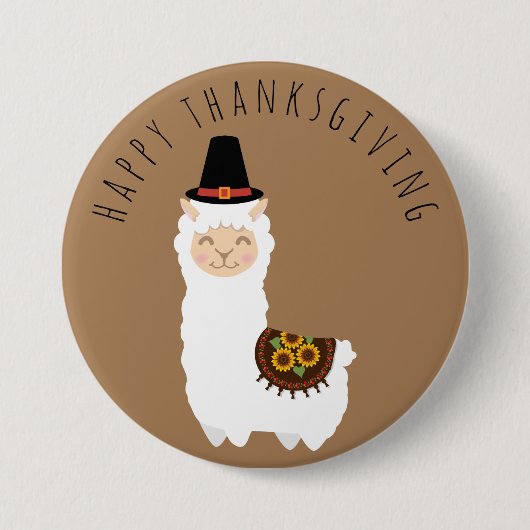 Badge Rond 7,6 Cm Thanksgiving Llama (Devant)