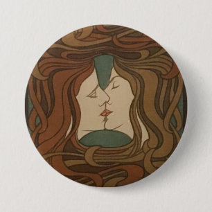 Badge Rond 7,6 Cm The Kiss 1898, femme - Art Nouveau - Illustration