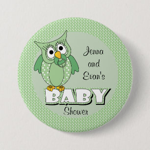 Badge Rond 7,6 Cm Thème vert de baby shower de hibou de point de