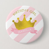 Badge Rond 7,6 Cm Tiara rose et or "fille d'anniversaire" (Devant)