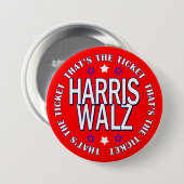 Badge Rond 7,6 Cm Ticket Retro Harris Walz 2024 (Devant & derrière)