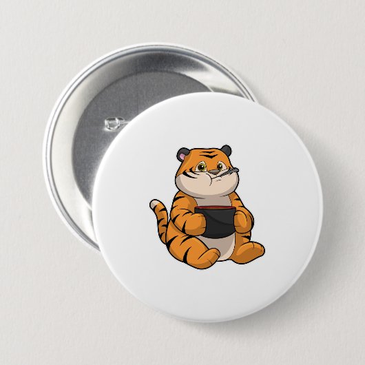 Badge Rond 7,6 Cm Tiger à manger avec Bowl (Devant & derrière)