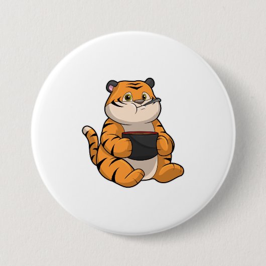 Badge Rond 7,6 Cm Tiger à manger avec Bowl (Devant)