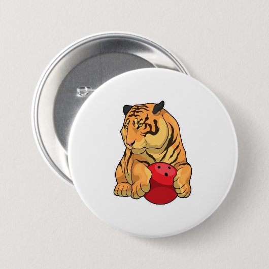 Badge Rond 7,6 Cm Tiger Bowling Bowling boule (Devant & derrière)