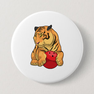 Badge Rond 7,6 Cm Tiger Bowling Bowling boule