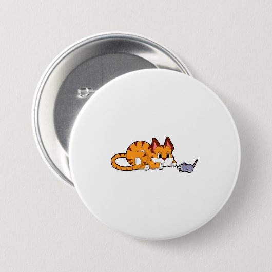 Badge Rond 7,6 Cm Tiger chat avec souris (Devant & derrière)