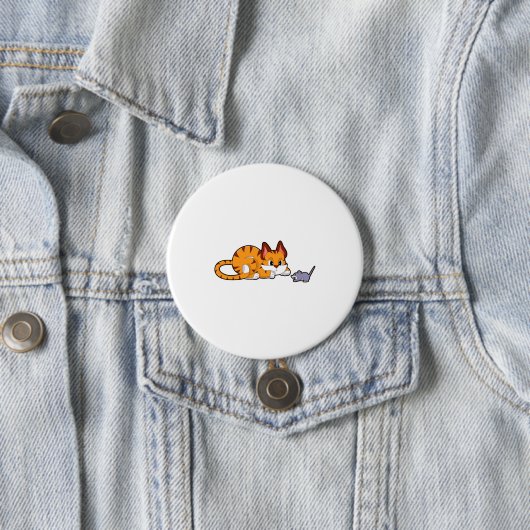 Badge Rond 7,6 Cm Tiger chat avec souris (En situation)