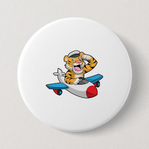 Badge Rond 7,6 Cm Tiger comme pilote dans l'avion