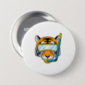 Badge Rond 7,6 Cm Tiger comme plongeur avec tuba (Devant & derrière)