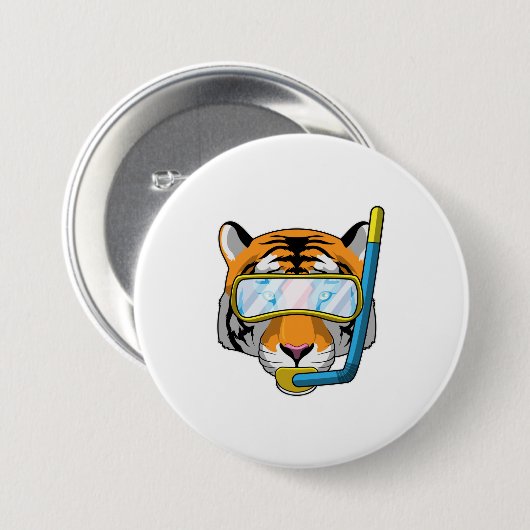 Badge Rond 7,6 Cm Tiger comme plongeur avec tuba (Devant & derrière)