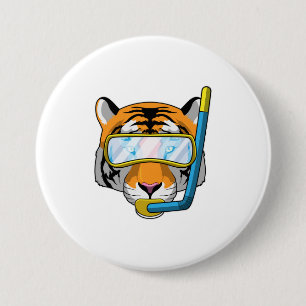 Badge Rond 7,6 Cm Tiger comme plongeur avec tuba