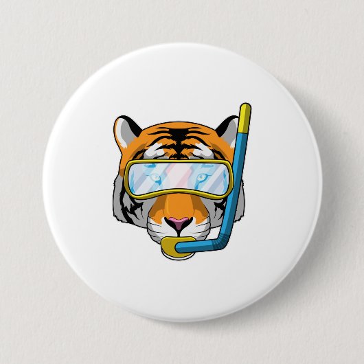 Badge Rond 7,6 Cm Tiger comme plongeur avec tuba (Devant)
