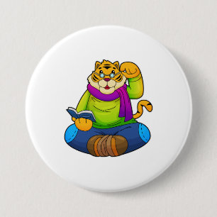 Badge Rond 7,6 Cm Tiger Nerd avec Livre
