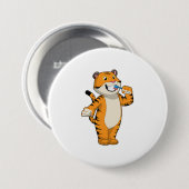 Badge Rond 7,6 Cm Tigre avec brosse à dents (Devant & derrière)