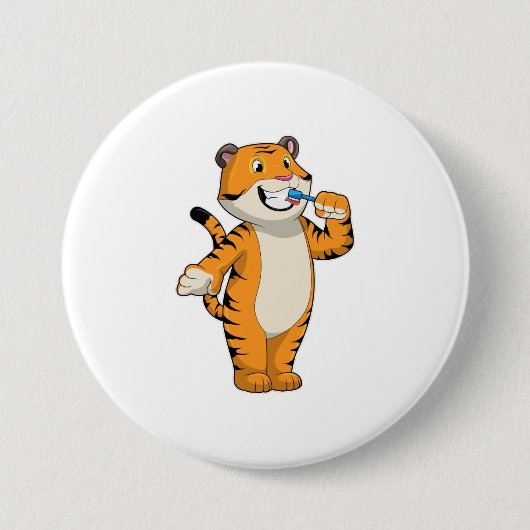 Badge Rond 7,6 Cm Tigre avec brosse à dents (Devant)
