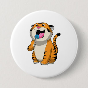 Badge Rond 7,6 Cm Tigre avec Lollipop