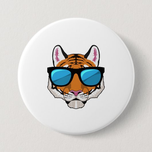 Badge Rond 7,6 Cm Tigre avec lunettes de soleil (Devant)
