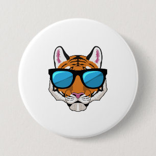 Badge Rond 7,6 Cm Tigre avec lunettes de soleil