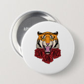 Badge Rond 7,6 Cm Tigre avec Rose (Devant & derrière)