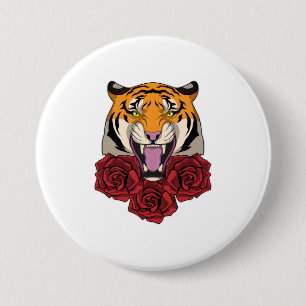 Badge Rond 7,6 Cm Tigre avec Rose