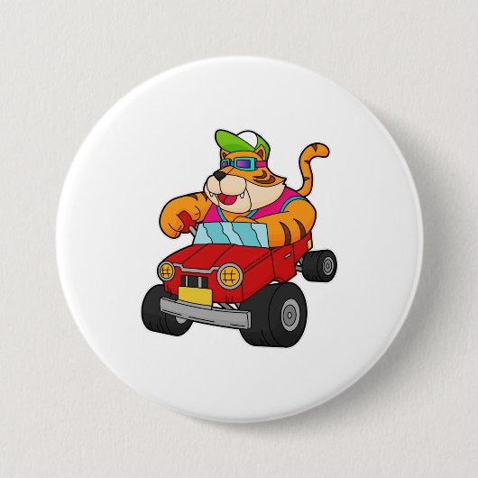 Badge Rond 7,6 Cm Tigre avec voiture (Devant)