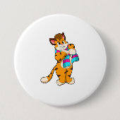 Badge Rond 7,6 Cm Tigre en hiver avec Écharpe (Devant)