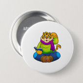 Badge Rond 7,6 Cm Tigre en intello avec livre (Devant & derrière)
