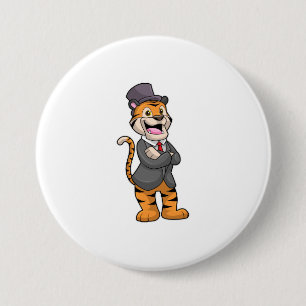 Badge Rond 7,6 Cm Tigre en marié avec veste et chapeau