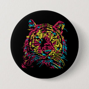Badge Rond 7,6 Cm Tigre en néon Abstrait coloré