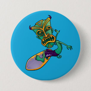 Badge Rond 7,6 Cm Tiki Surfer