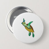 Badge Rond 7,6 Cm Tortue à la plongée avec tuba (Devant & derrière)
