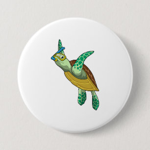 Badge Rond 7,6 Cm Tortue à la plongée avec tuba