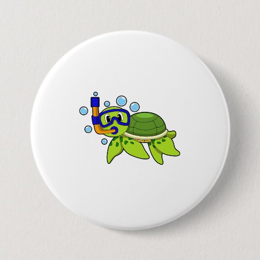 Badge Rond 7,6 Cm Tortue à la plongée avec tuba (Devant)