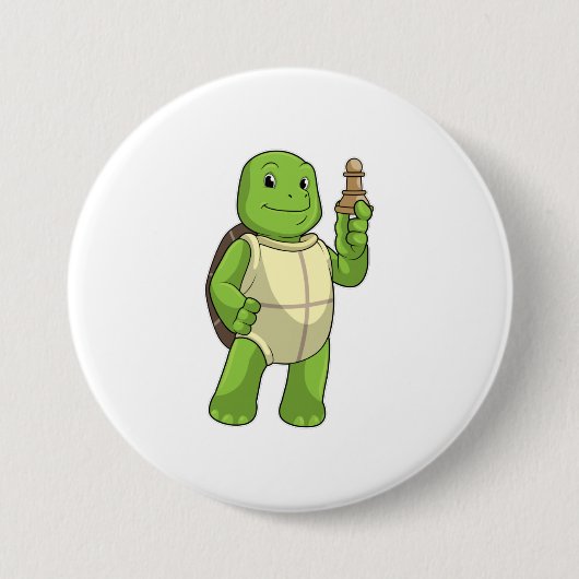 Badge Rond 7,6 Cm Tortue aux échecs avec pièce d'échecs Pion (Devant)