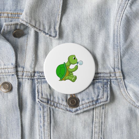 Badge Rond 7,6 Cm Tortue avec bulles de savon (En situation)