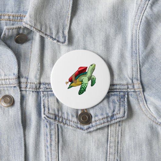 Badge Rond 7,6 Cm Tortue avec fusée (En situation)