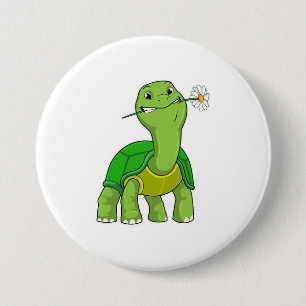 Badge Rond 7,6 Cm Tortue avec marguerite à fleurs