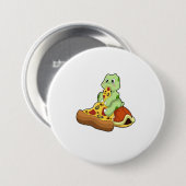 Badge Rond 7,6 Cm Tortue avec Pizza (Devant & derrière)