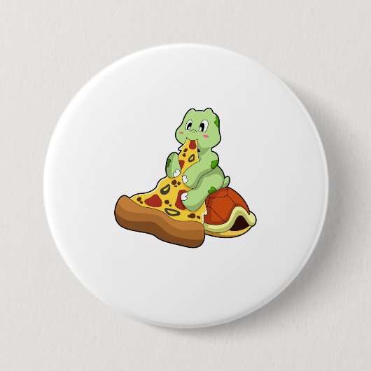 Badge Rond 7,6 Cm Tortue avec Pizza (Devant)